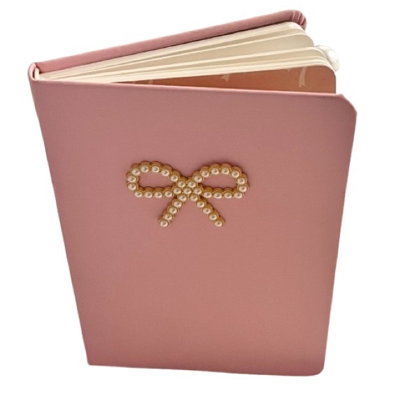 NWT- Coquette Pearl Bow Pink Notebook with Rose-gold Pearl Pen - Picture 4 of 7